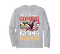 Le Joueur ne Peut Pas Vous Entendre Jouer et Manger des Ramen Retro Pixel Art Manche Longue