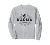 Le Karma est réel : la Sagesse de l'équilibre Spirituel du Yin Yang Sweatshirt, Unisexe pour Adultes, Gris Chiné, XL