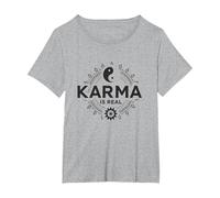 Le Karma est réel : la Sagesse de l'équilibre Spirituel du Yin Yang T-Shirt, Femme Grandes Tailles, Gris Chiné, 3X