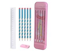 Le kit cadeau de papeterie pour enfants comprend 5 crayons 2B, gomme, règle transparente, fentes séparées pour étudiants, ensemble de trousses à crayons pour enfants filles garçons avec fournitures