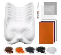Le kit de masque Thérian 1set comprend 6 masques de chat vierge bricolage avec 5 faux furr, 4 feuilles maille pour les yeux, 5 tissus en feutre, piant 12 couleurs et 2 brosses pour la fête