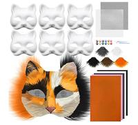 Le kit de masques Therian comprend 6 masques de chat vierges à faire soi-même avec 5 fausses fourrures, 4 feuilles maille pour les yeux, 5 tissus en feutre, 12 peintures couleurs et 2 pinceaux