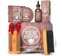 Le kit de soin de barbe ultime comprend une brosse à barbe à 100%, un peigne à barbe en bois, un baume à barbe au bois de santal, une huile à barbe au bois de santal,