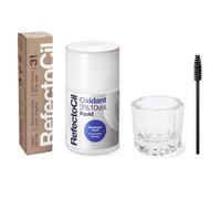 Le kit de teinture pour cheveux RefectoCil marron clair (#3.1) comprend une teinture capillaire en crme + un oxydant liquide 3 % + un pinceau m