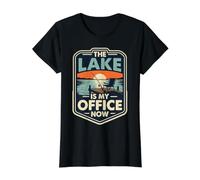 Le lac est Mon Bureau Coucher de Soleil Amusant sur la pêche à la Retraite T-Shirt Graphique avec Valeur, Femme, Noir, S