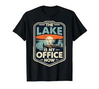 Le lac est Mon Bureau Coucher de Soleil Amusant sur la pêche à la Retraite T-Shirt Graphique avec Valeur, Homme, Noir, XL