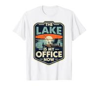 Le lac est Mon Bureau Coucher de Soleil Amusant sur la pêche à la Retraite T-Shirt Graphique avec Valeur, Homme, Blanc, L