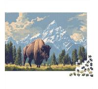 Le Le Bison Puzzle 1000 Pièces Montagne de Neige Forest Puzzle Adulte Jeu Éducatif Défi Jouets Adultes Et Enfants Cadeaux 1000pcs (75x50cm)