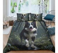 Le Le Border Collie Housse De Couette 3D Imprimé Parure De Lit Microfibre Fermeture Éclair, Housses De Couettes Avec D'oreiller Parure De Couette Pour Adultes Enfants Filles Double（200x200cm）