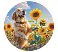 Le Le Golden Retriever 1000 Pièces Puzzle Circulaire Classiques Chien Puzzles Familial Pression Réduite Cadeau Unique pour Adultes Et Enfants 1000pcs (67.5x67.5cm)