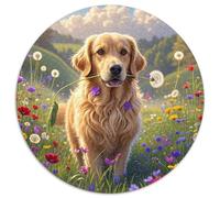 Le Le Golden Retriever 1000 Pièces Puzzle Rond Classiques Chien Familial Pression Réduite Cadeau Unique pour Adultes Et Enfants 1000pcs (67.5x67.5cm)