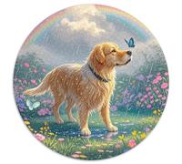 Le Le Golden Retriever 1000 Pièces Puzzle Rond Jeu Chien Jeu D'Intelligence Cadeau Unique pour Adultes Et Enfants 1000pcs (67.5x67.5cm)
