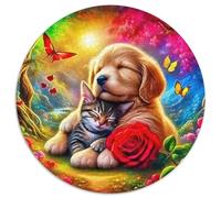 Le Le Golden Retriever Circulaire Puzzle Convient pour Adultes Et Enfants 1000 Pièces Animal de Compagnie Mignon Fun Défiant Jeu Éducatif Décoration Maison Unique (67.5x67.5cm)
