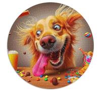 Le Le Golden Retriever Circulaire Puzzle Convient pour Adultes Et Enfants 1000 Pièces Animal de Compagnie Mignon Fun Défiant Jeu Éducatif Unique Toy (67.5x67.5cm)