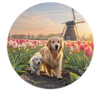 Le Le Le Le Golden Retriever 1000 Pièces Puzzle Rond Classiques Mignon Pets Qualité Supérieure Cadeau Unique pour Adultes Enfants 1000pcs (67.5x67.5cm)