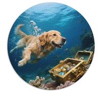Le Le Le Le Golden Retriever 1000 Pièces Puzzle Rond Jeu Mignon Pets Jeu D'Intelligence Cadeau Unique pour Adultes Et Enfants 1000pcs (67.5x67.5cm)