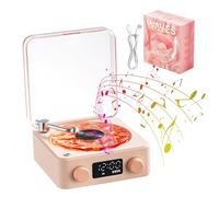 Le lecteur vinyle Waves Haut-parleur portable en vinyle avec éclairage ambiant RVB, platine vinyle rétro 5 W 1500 mAh avec bruit blanc, Bluetooth, TF, mode AUX (rose clair)