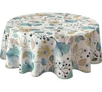 Le linge de Jules Nappe Anti-Taches Bloom - Ovale 150 x 240 cm, Bleu, Beige