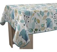 Le Linge de Jules Nappe Anti-Taches Bloom - Rectangle 150 x 300 cm, Bleu, Beige