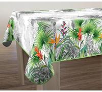 Le linge de Jules Nappe Anti-Taches Fleur de Paradis - Rectangle 150 x 350 cm, Noir, Vert, Rose, Orange, Blanc