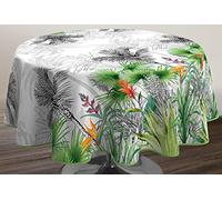 Le Linge de Jules Nappe Anti-Taches Fleur de Paradis - Ronde 160 cm, Noir, Vert, Rose, Orange, Blanc