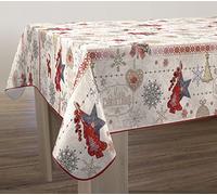 Le linge de Jules Nappe Anti-Taches Joyeux Noël - Rectangle 150 x 240 cm Bordeaux/Taupe/Doré