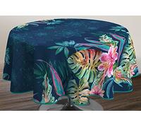 Le Linge de Jules Nappe Anti-Taches Jungle - Ovale 150 x 240 cm, Bleu, Rose, Vert, Violet, Brun, Jaune