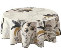 Le linge de Jules Nappe Anti-Taches Palmiers - Ovale 150 x 240 cm, Beige, Gris, Noir