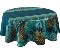 Le linge de Jules Nappe Anti-Taches Paraiso - Ronde 160 cm, Bleu, Vert, Moutarde