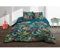 Le linge de Jules Parure Drap Plat + Drap-Housse 160x200 + 2 T - Pur Coton 57 Fils - Acapulco, Bleu