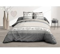 Le linge de Jules Parure Drap Plat + Drap-Housse 160x200 + 2 T - Pur Coton 57 Fils - Coeurs Gris