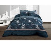 Le Linge de Jules Parure Drap Plat + Drap-Housse 160x200 + 2 T - Pur Coton 57 Fils - Romy, Bleu, Blanc, Rose