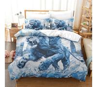 Le Lion 3D Motif Imprimé Parure De Lit 3 Personnes avec 2xTaies d'oreiller Microfibre pour Enfants Single（140x200cm）