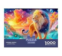 Le Lion au Côté du Soleil Couchant Éclatant et des Cascades Puzzle De 1000 Pièces Lion Classique Et Défiant, Cadeau pour Toutes Les Âges 52x38cm/1000pcs
