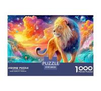 Le Lion au Côté du Soleil Couchant Éclatant et des Cascades Puzzle De 1000 Pièces Lion Jeu De Défi pour Hommes, Femmes Et Personnes Âgées 38x26cm/1000pcs