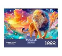 Le Lion au Côté du Soleil Couchant Éclatant et des Cascades Puzzle De 1000 Pièces Lion Loisirs Familiaux pour Adultes Et Enfants 70x50cm/1000pcs