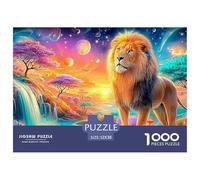 Le Lion dans Un Paysage Surréaliste avec Plusieurs Lunes Puzzle De 1000 Pièces Lion Cadeau Parfait pour Garçons, Filles, Hommes Et Femmes 52x38cm/1000pcs