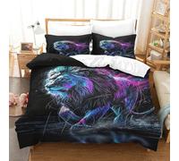 Le Lion Housse De Couette De Housse De Couette Imprimé en 3D Microfibre 3 Pièces avec Fermeture À Glissière pour Enfants Et Adolescents Single（140x200cm）