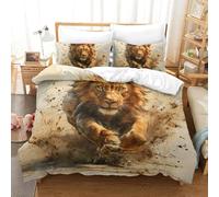 Le Lion Housse De Couette Parure De Lit Microfibre Character Couette avec Fermeture Éclair + Taies d'oreiller Assortie Double（200x200cm）