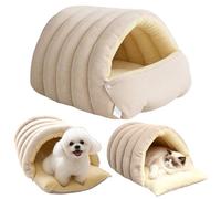 Le Lit pour Chat Monstre Confortable, Nid Apaisant pour l'hiver avec Housse à Capuche, Lavable et avec Coussin Amovible pour Chatons et Petits Chiens - Beige XL