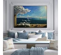 Le livre des vagues voilier par Salvador Dali peinture sur toile affiches de paysage art mural pour toile encadrée décoration d'intérieur 70x110cm (28x43in) avec cadre