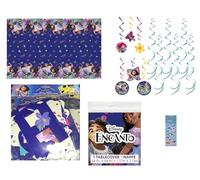 Le lot de fournitures de fête d'anniversaire Disney Encanto comprend 1 nappe en plastique, 1 bannière « Happy Birthday » et 12 décorations tourbillons à suspendre