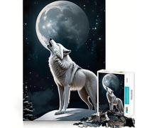 Le Loup Blanc Hurle à la Lune Puzzle de 1000 pièces pour Adolescents Jeu de Concentration mentale Découpe de précision Bords Lisses pour Les fêtes (50x75cm)