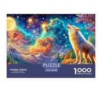 Le Loup Blanc hurle sous Le Ciel étoilé coloré Puzzle De 1000 Pièces Loup Cool Qualité Premium, Excellent Jeu pour Adultes Et Enfants 52x38cm/1000pcs