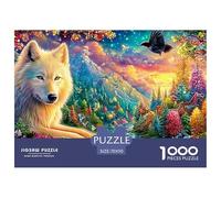 Le Loup Blanc se Repose par la rivière avec Un Paysage Vibrant Puzzle De 1000 Pièces Loup Cool Carton Recyclé Premium, Défiant 70x50cm/1000pcs