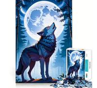 Le Loup hurle à la Lune Puzzle de 1000 pièces pour Adolescents Jeu de mémoire Amusant Composants Robustes et découpés avec précision Jeu Portable et idéal pour Les Voyages (38x52cm)