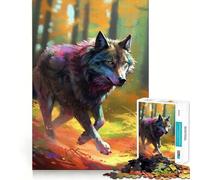 Le Loup Qui Court dans la forêt Puzzle Adulte 1000 pièces Jeu de mémoire Amusant Assemblage Stable,pièces Qui ne bougent Pas Format Compact Idéal pour des Moments de Jeu en Famille (38x52cm)