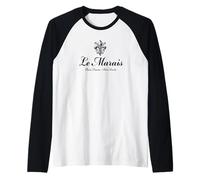 Le Marais Paris Rive Droite Vintage Fleur de Lis Imprimé Noir Manche Raglan