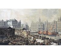 Le marché aux poissons sur la place du Dam Amsterdam Pays-Bas en 1797. D'après une impression de John Henry Wright d'après un dessin de Thomas Rowlandson. Affiche imprimée par Ken Welsh (19 x 12)
