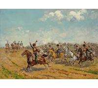 Le maréchal Augereau après avoir dirigé la division Heudelet déploie son artillerie sur le plateau du Landgrafenberg à la bataille d'Iéna le 14 octobre 1806 Poster imprimé par Paul Emile Léon Perboyre